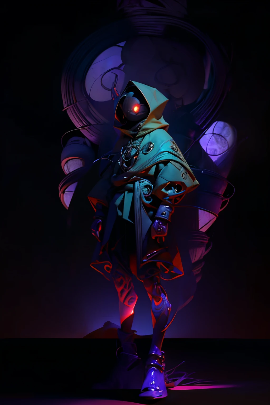 (Masterpiece, Best quality), 1boy, Hooded character, (purple_glowing_eyes:1.5), mysterious, ((black_tendrils_extending_from_body:1.4)), standing in a dark, dripping cave, ominous, high detail, dramatic lighting, dark fantasy, intricate textures, style art incorporating elements of Makoto Shinkai, Studio Ghibli, Genshin Impact, James Gilleard, Greg Rutkowski, Chiho Aoshima, golden ratio composition, enhanced with pixiv Fanbox trends, acrylic palette knife textures, golden ratio, trending.
(B