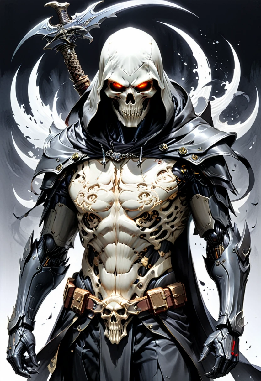 Grim Reaper, (masterpiece, best quality, Professional, perfect composition, very aesthetic, absurdres, ultra-detailed, intricate details:1.3), by Yoji Shinkawa and Katsuhiro Otomo