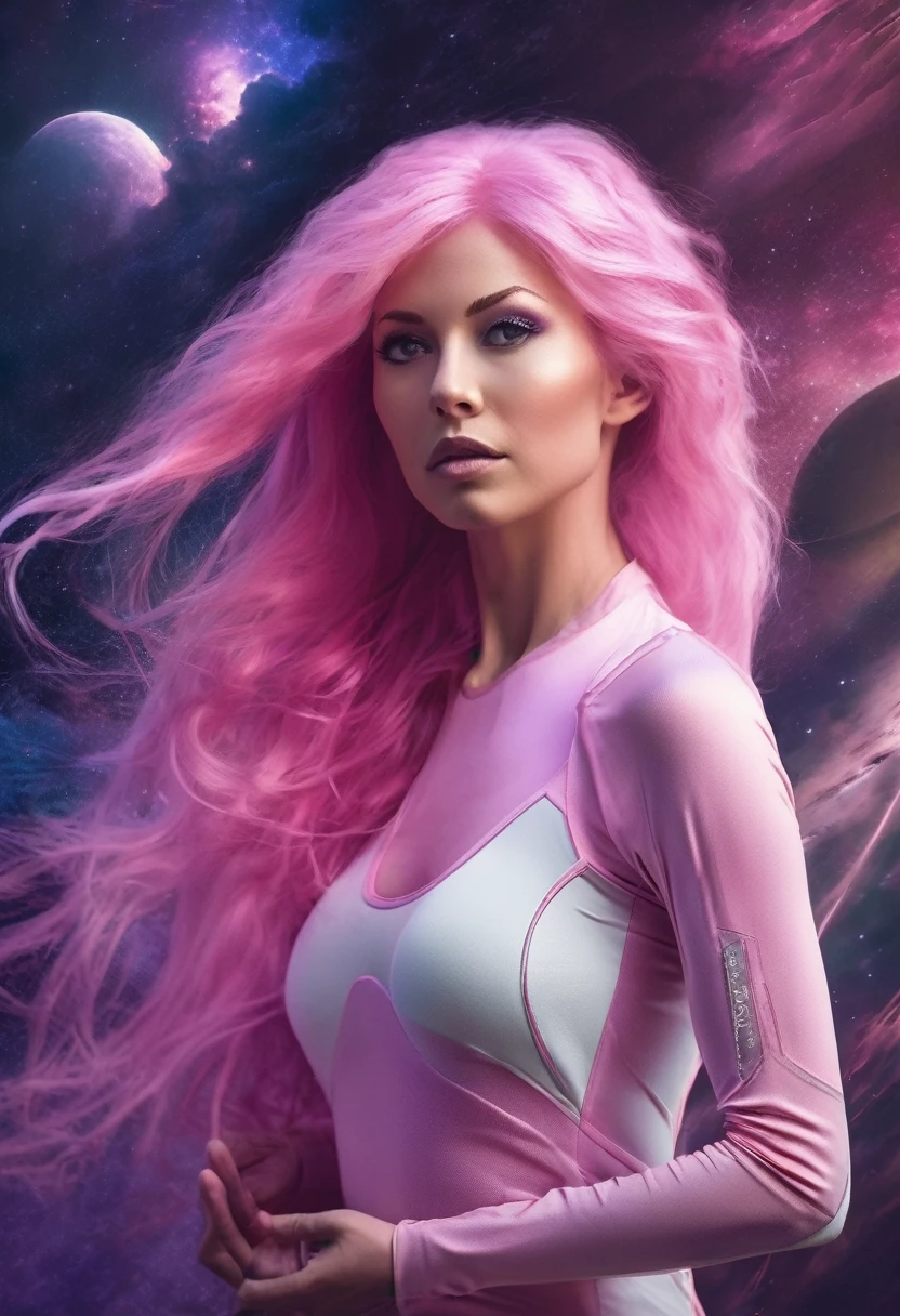masterpiece, Best quality, Realistic,
(Sublime femme 35 ans, sportive sexy, style futuriste de l'espace, white push-up yoga bra:1.2), seul, Pose,Scene details, cheveux roses, slight smile ,silhouette féline parfaite,((Pantalon de yoga moulant de couleur vive, Yeux violets, very long pink hair flying in the wind)), tout le corps,belle poitrine push-up,exterior bamboo and forest in space , pose emphasizing one's balance and beauty. ultra Realistic, texture de peau Realistic, 16k, longues jambes, mains parfaites, very detailed eyes perfect and sublime:1.6, the abdominals are slightly defined,
