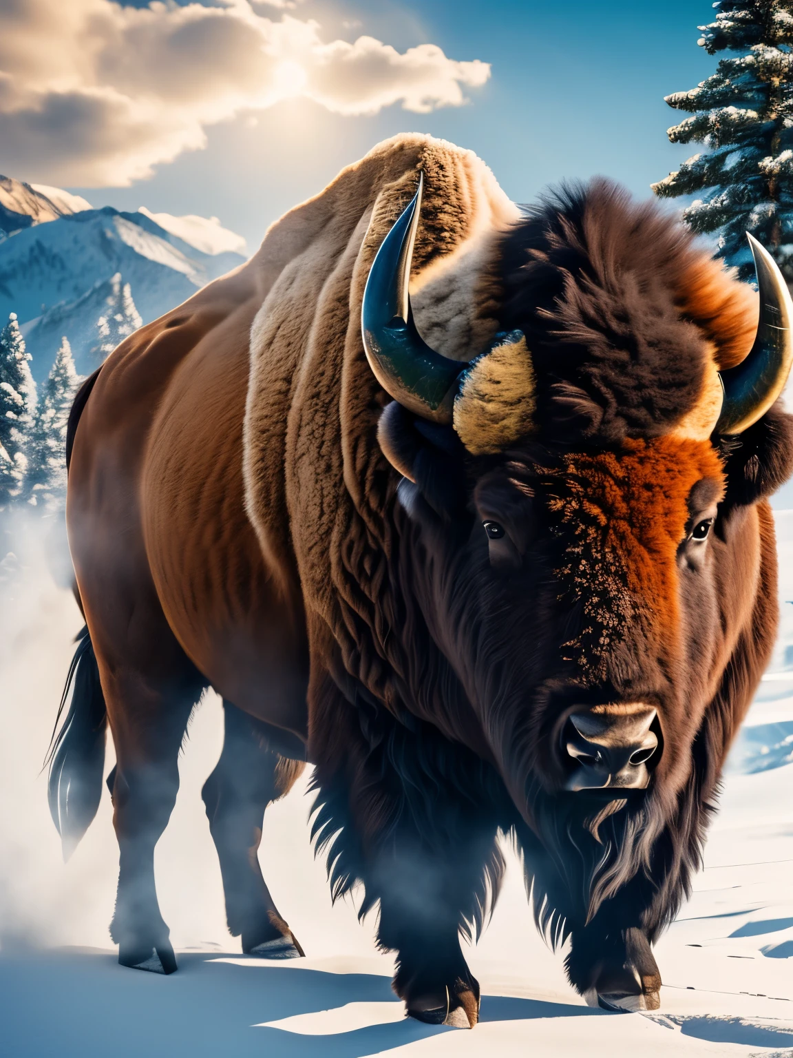 bison, ultra detailed, high quality, 8k resolution, zoom out, full body