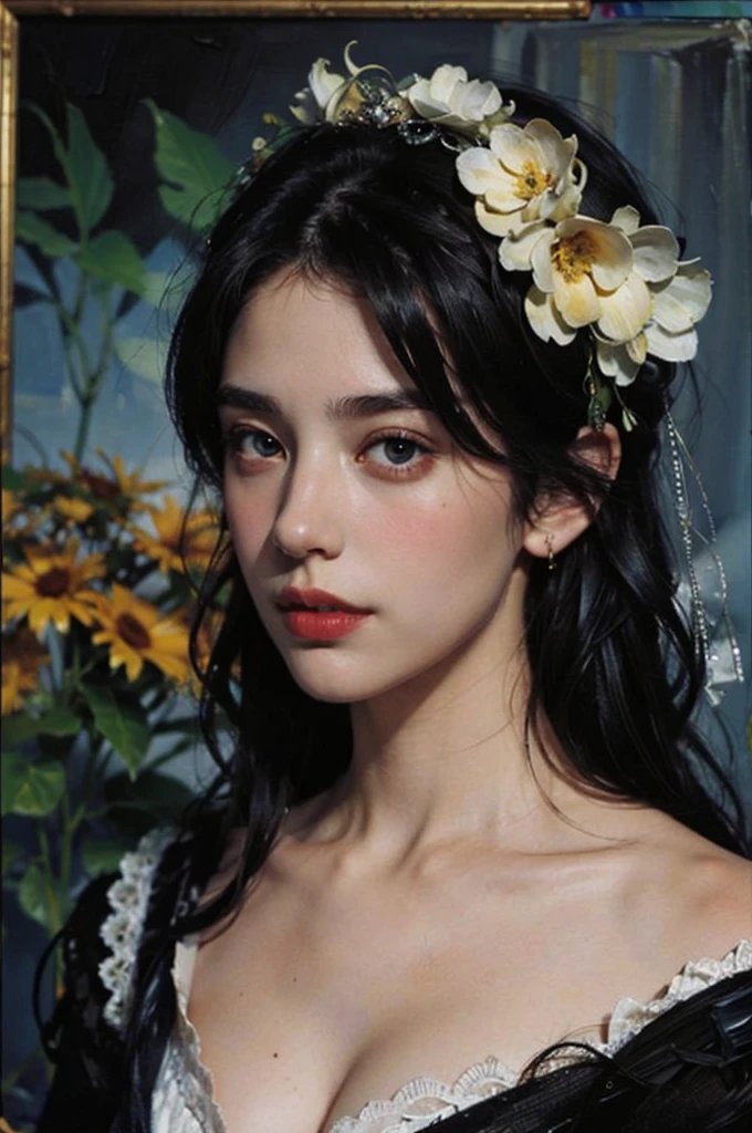 (masterpiece, top quality, best quality,8k, girl,ultra detailed,raw photo:1.5),(photorealistic:1.4),(cinematic lighting), PerfectNwsjMajic, , Surrealism, UHD, ccurate, Super detail, textured skin, High detail, Best quality, dynamic angle, (high nose,White skin),[Beautiful eyes],[flat chest:large breasts:0.5],(1girl),(good anatomy:0.5)),(Oil painting: 1.5),

\\

A woman with long black hair,(dress victoria,fashion victoria,victorian, France), (a detailed painting: 0.353), (Gothic art: 0.106)