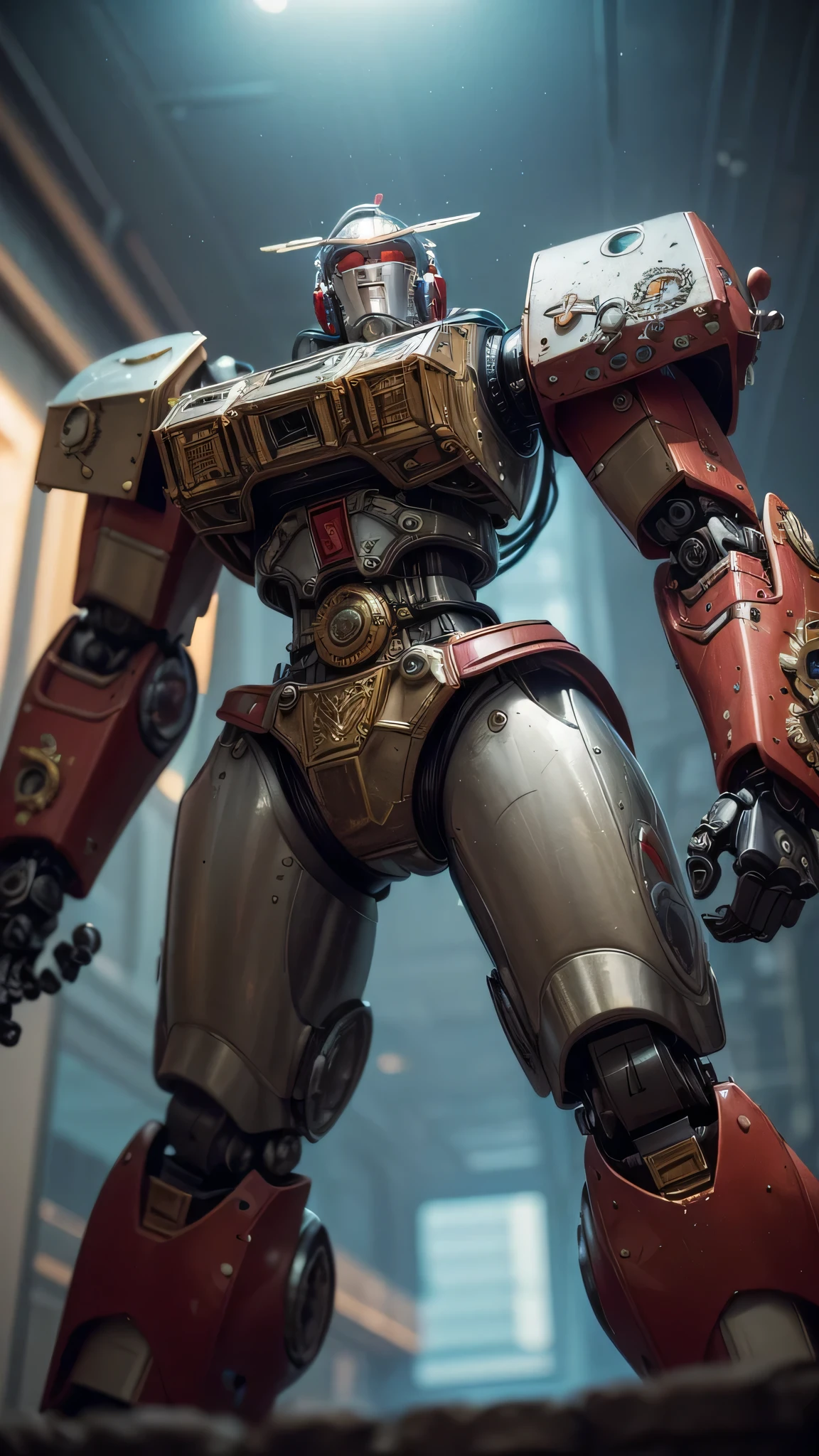 highres,absurdres,masterpiece,best quality,original,extremely detailed CG,extremely detailed wallpaper,perfect lighting,standing on the stage,blurry background,
<lora:allymech:0.7>,xmech robot,robot head,