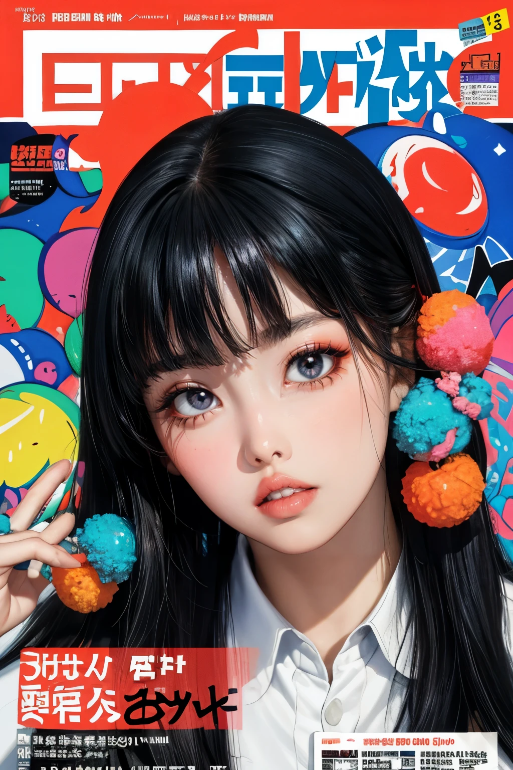 (best quality,highres:1.2),ultra-detailed graffiti art,ink splatter,wilderness,splash ink painting,Abstract,rich and colorful,vague dream,dynamic energy,publish creation,visual impact,modern aesthetics,Elegant and simple,Contemporary interpretation,Bold,Chinese Kung Fu A figurine-style dynamic scene,dynamic poses”(Dynamic poses)、“dramatic lighting”(Dramatic lighting effects)和“vibrant colors”(Bright colors)。,(realistic,photorealistic:1.37),(magazine cover:1.3),painting,pastel color,natural shading,depth,focus on face,face only,looking at viewer,long hair,hair accessory,black hair,brown and well detailed eyes,lip gloss,elegant dress.