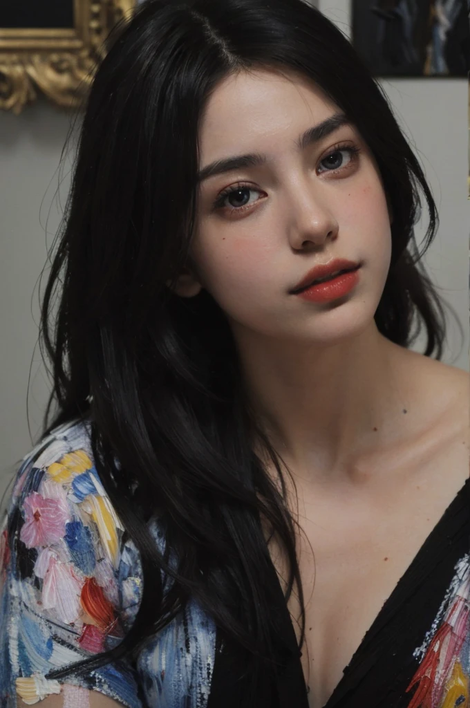 (masterpiece, top quality, best quality,8k,17 years old girl,ultra detailed,raw photo:1.5),(photorealistic:1.4),(cinematic lighting), PerfectNwsjMajic, , Surrealism, UHD, ccurate, Super detail, textured skin, High detail, Best quality, dynamic angle, (high nose,White skin),[Beautiful eyes],[flat chest:large breasts:0.5],(1girl),(good anatomy:0.5)),(Oil painting: 1.5),

\\

A woman with long black hair, (a detailed painting: 0.353), (Gothic art: 0.106)