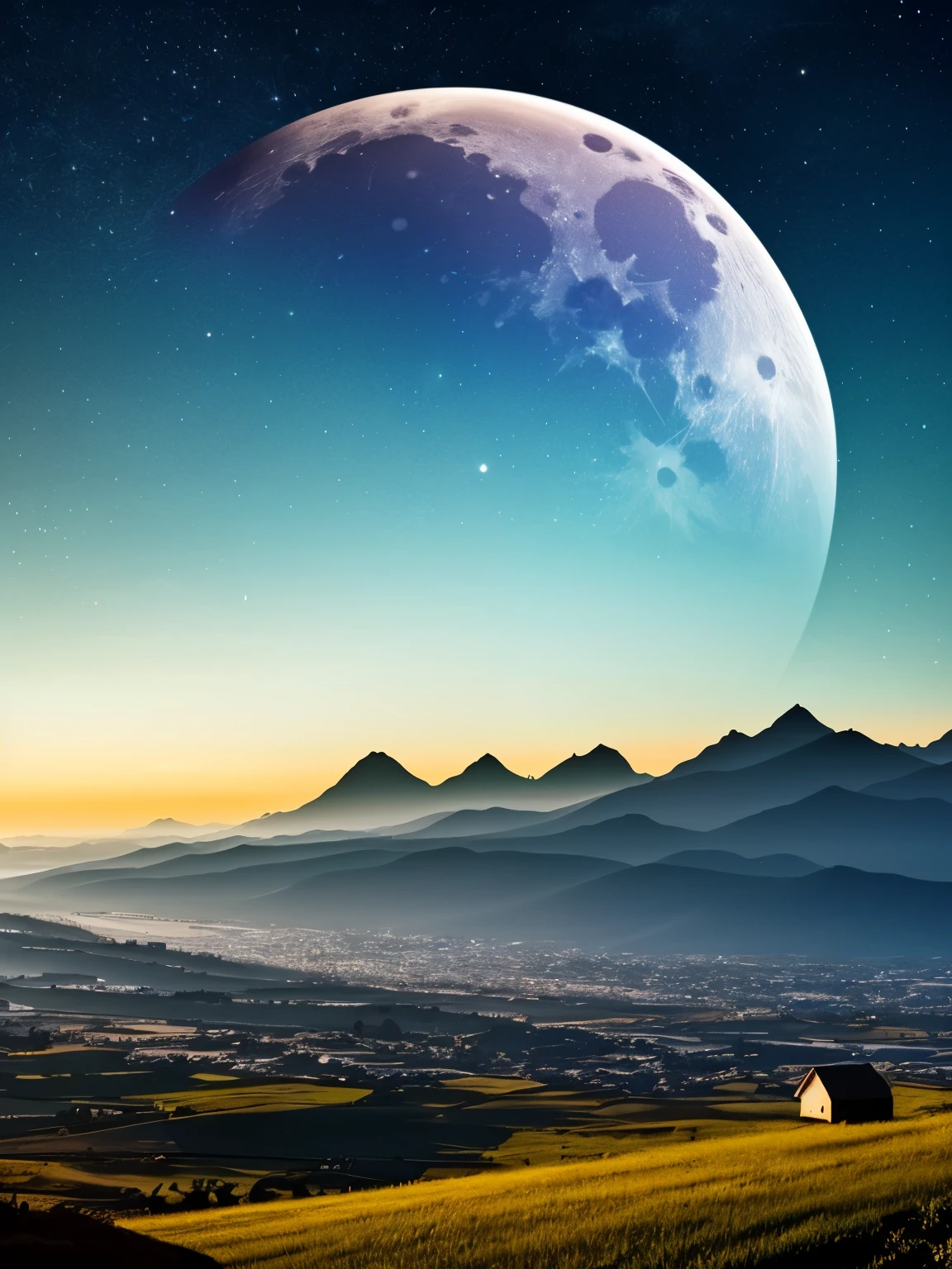a crescent in the sky with clouds and a mountain in the background, a matte painting by Muggur, flickr, hurufiyya, moonlit night dreamy atmosphere, beautiful moonlight night, moonlit night sky, beautiful moonlight, moonlit backdrop, beautiful moon light, moonlit night, crescent moon in background, moonlit nightscape, night sky with moon