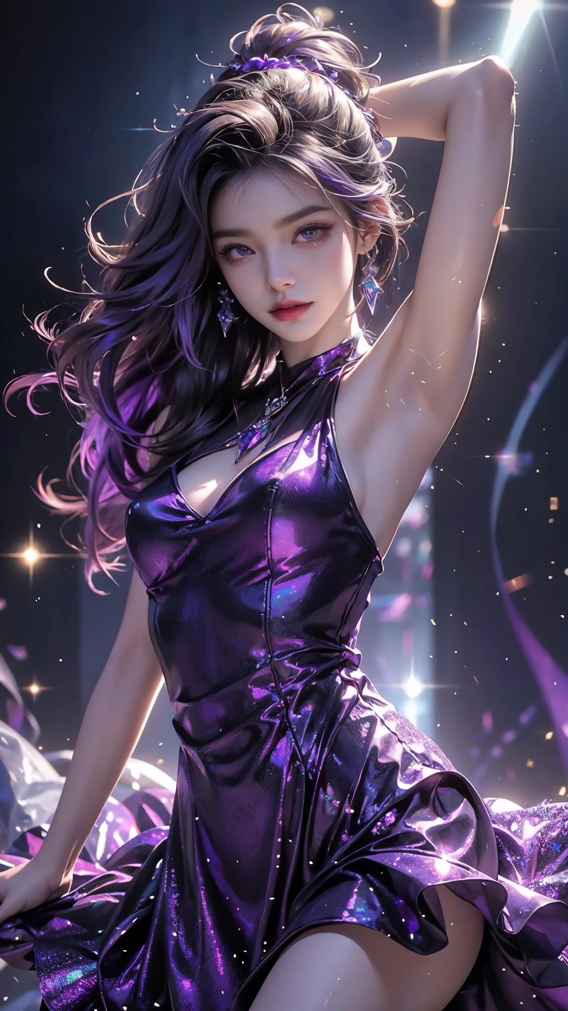 dreamwave, aesthetic, a (frozen:1.1) cosmic rose, the petals glitter with a crystalline shimmer, swirling nebulas, 8k unreal engine photorealism, ethereal lighting, purple, nighttime, darkness, surreal art