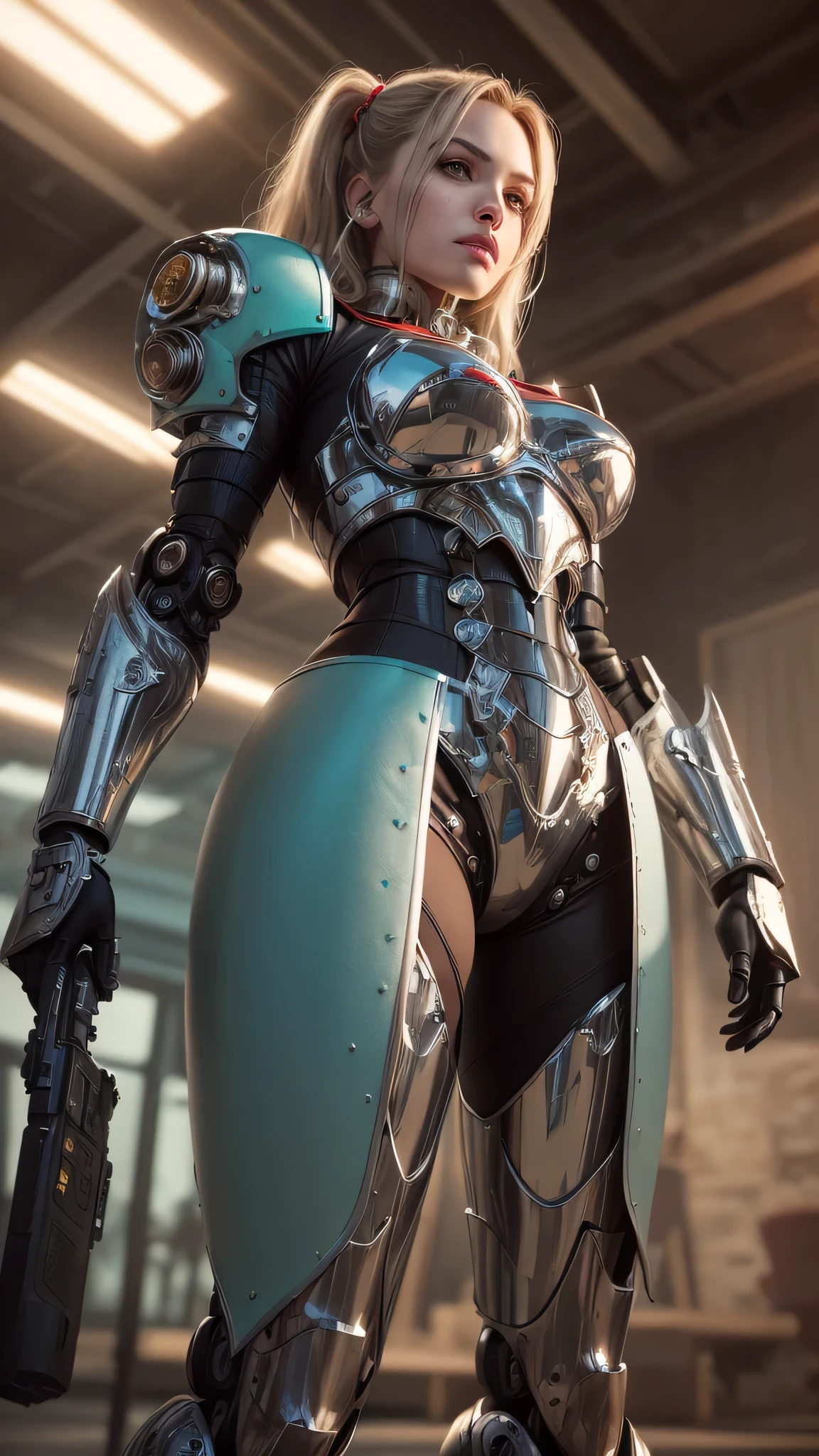 Sexy cyborg girl riding on the motorcycle, french braid, blonde hair, (Best quality, 4K, 8k, A high resolution, masterpiece:1.2), absurdity, masterpiece, ultra detailed, (realistic, photorealistic, photorealistic:1.37), complex parts, HDR, (complex parts:1.12), (hyper detailed, hyper realistic, Soft lighting, spicy:1.2), beautiful figure, Magnificent Anatomy, (complex part, Hyper detailed:1.15), Smooth skin,