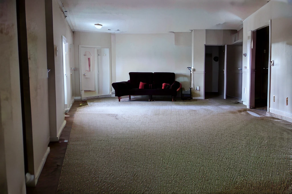 Backroom-style, empty place, without any objects, furniture or windows. the place has strange lighting. the place has white tiles on the floor and walls.