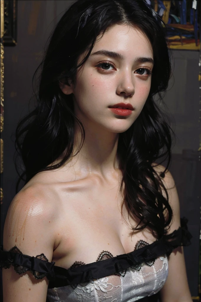 solo,  spread legs in the bed, a girl, milk falls on the chest area of the shirt,  (delicate illustration:1.4), (14 years old:1.4),(renaissance art:1.4),  (masterpiece:1.0), (best quality:1.4), (ultra highres:1.2), (photorealistic:1.4), (8k, RAW photo:1.2), (soft focus:1.4), (sharp focus:1.4), detailed beautiful face, (flat chest:1.4)