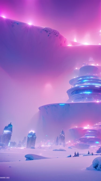 A beautiful futuristic city,(( in a snow landscape)), ice storm, futuristic fortress, luminous glyphs, 4k , uhd, insane details