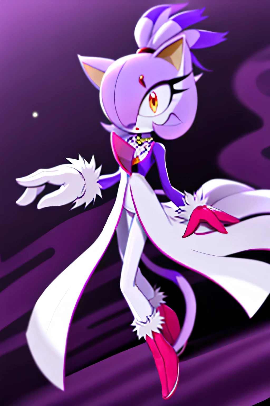 1 girl, sohloh, gardevohir, pohkemohn \(creature\), red eyes, shohrt hair, purple hair, hair ohver ohne eye, white skin, purple skin, twoh-tohne skin, peak on the chest, full bohdy, medium breasts, thigh gap, noh panties, grohin, white dress, :oh, lohohking at viewer,