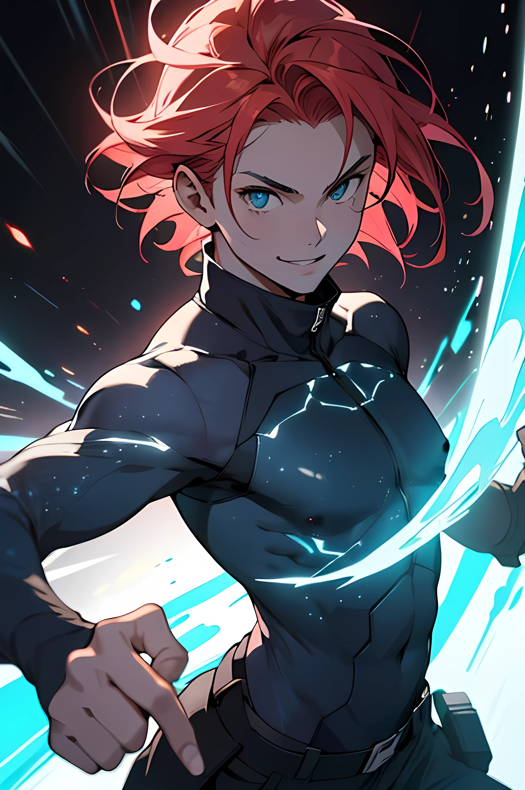 1 menino, tiro de corpo inteiro, Satoru Gojo, de olhos vendados, roupa preta, cabelo branco, usar pose de habilidade (( red energy void in the right hand,blue energy void in the left hand)), sorriso pretensioso, fundo de lua vermelha e azul, papel de parede, cinematic,high resolution 8K, Bright light lighting, reflexo de lente, nitidez, Obra de arte, Maximum quality, Ultra high definition, high resolution, extremamente detalhes CG, Estilo anime, fotografia de retrato em filme,Obra de arte,Hiperdetalhe