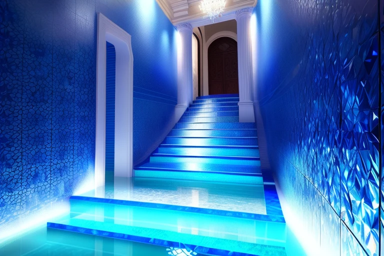 ultra realistic, lugar estranho de azulejos brancos, Poor lighting. There is crystal clear water on the floor.
