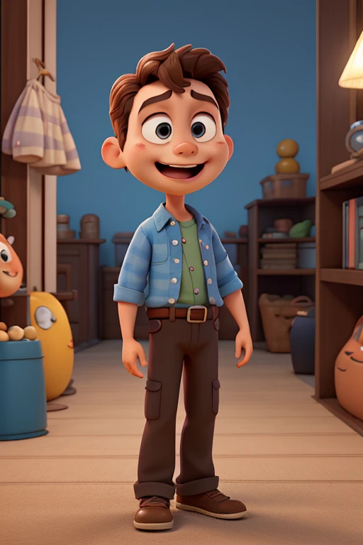 Cartoon of friends having fun on vacation together, 3D animation film poster, Poster de filme animado, pixar 3d animation style, pixar renderman render, maia 8 mil, filme animado, Disney Pixar Estilo 3D, amigos felizes saem juntos, all wearing light blue shirts and cream-brown long pants, camisa azul clara, cream brown pants, ao ar livre, vacation, Disney Pixar animation poster