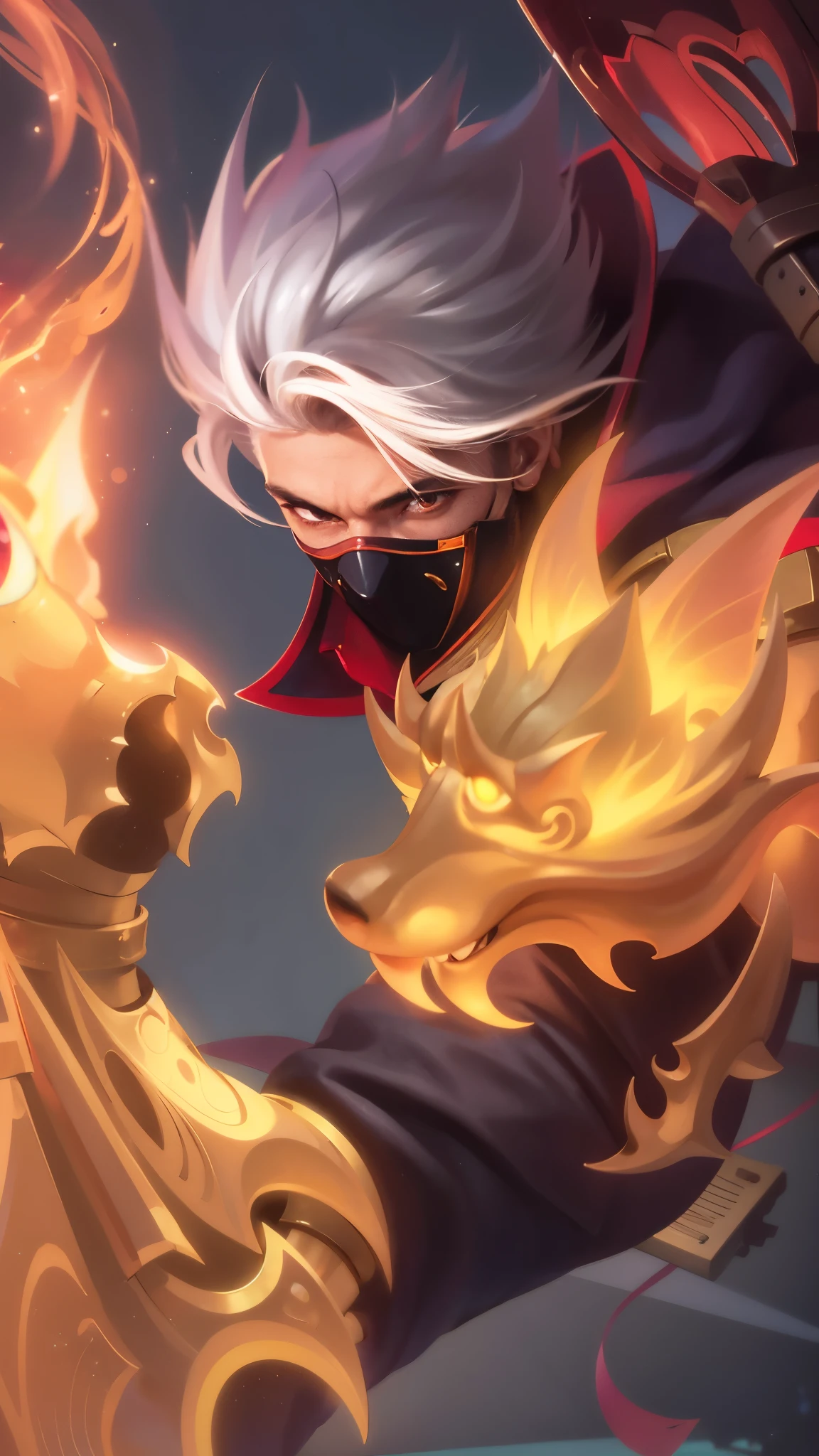 a close up of a guy with a steampunk mask on, Best quality, masterpiece, detailed skin texture, detailed clothes texture, detailed face, super detail, 8k, intricate detail, 1 boy, The color doesn't change, Muscle guy, 1 guy, strong red eye glow (red eye:1.2)