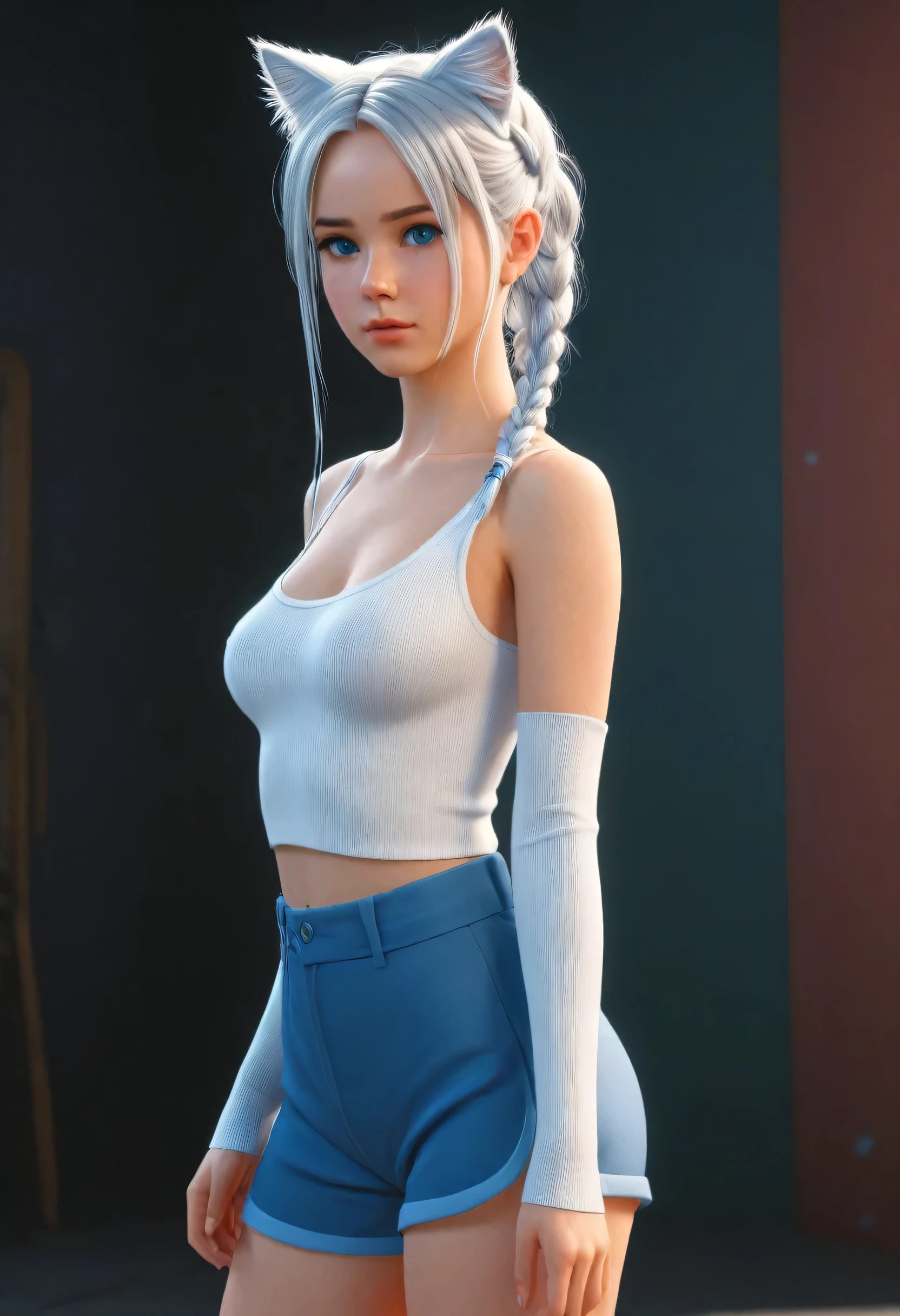 (ultra realistic,32k, masterpiece:1.2),(highly detailed skin:1.1),( high quality:1.1),
icy,one eye is closed,(mascara, long eyelashes:1.1) Blue eyes, White hair, ponytail, very long hair, black shirt, long sleeves, black skirt, white knee socks,Summer conditions on the field, full of bright flowers, blurred background,,,(I look at the viewer, standing from below:1.1),, (huge breasts,big breasts:1.1),(iridescence:1.1),