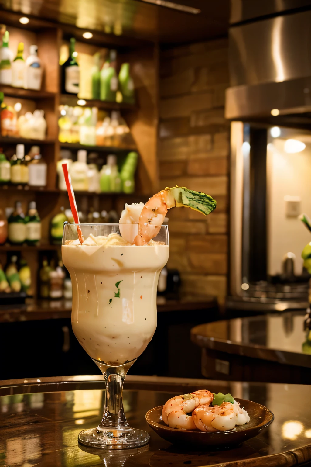 culinary cocktail with shrimp, mayonnaise and avocado