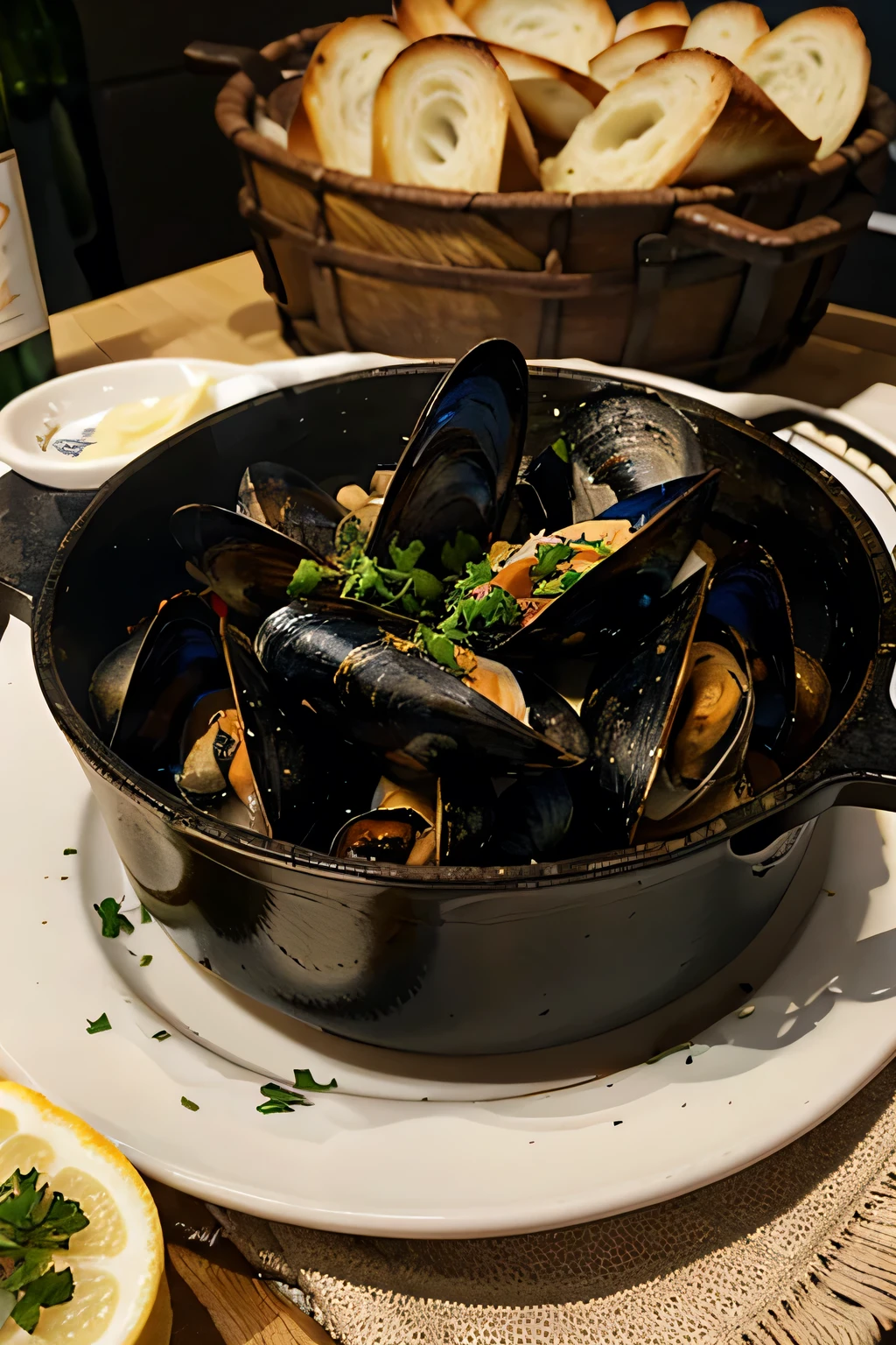 steamed mussels with white wine and garlic