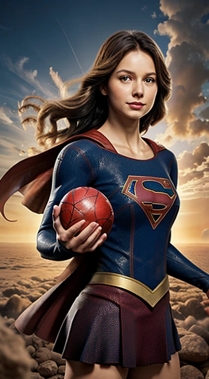 Supergirl holding planet Earth with her hands