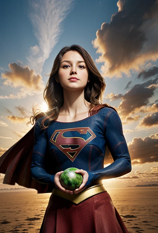 Supergirl holding planet Earth with her hands