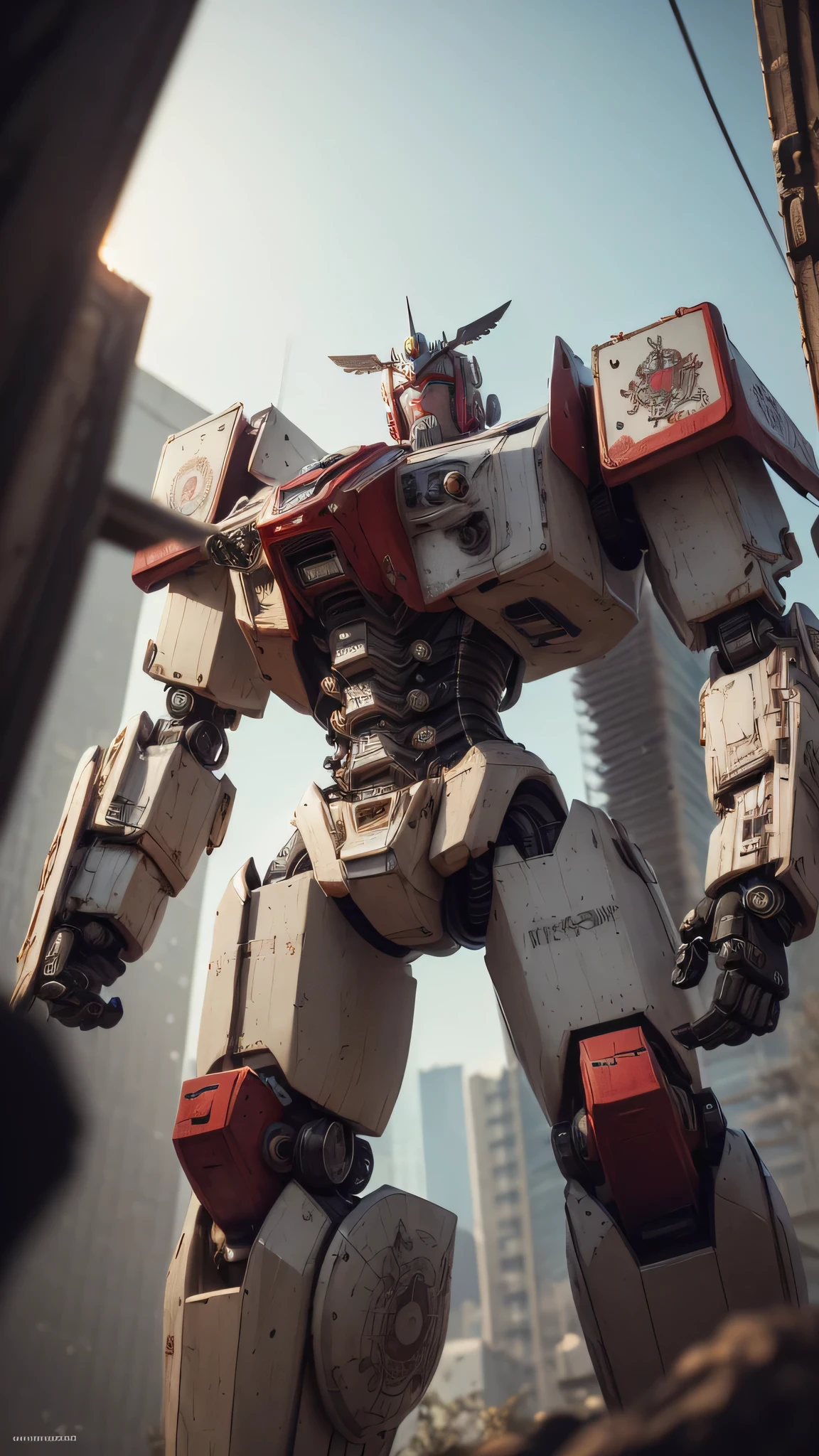 ((best quality: 1.5, masterpiece)), intricate details, soft focus, professional, real life, realistic representation of the face, dim volumetric lighting, dynamic pose, in the style of realistic and hyper detailed renderings BREAK (((2 characters, one cyberpunk steampunk girl, clockwork armor, perfectchainmail (ivory chrome armor:1.4, background red white mecha, mechanical robot, weapons, Warhammer Dreadnaught, from below)))), film grain, bokeh, black background, dark empty room, photorealistic, hyper-realistic, 8K