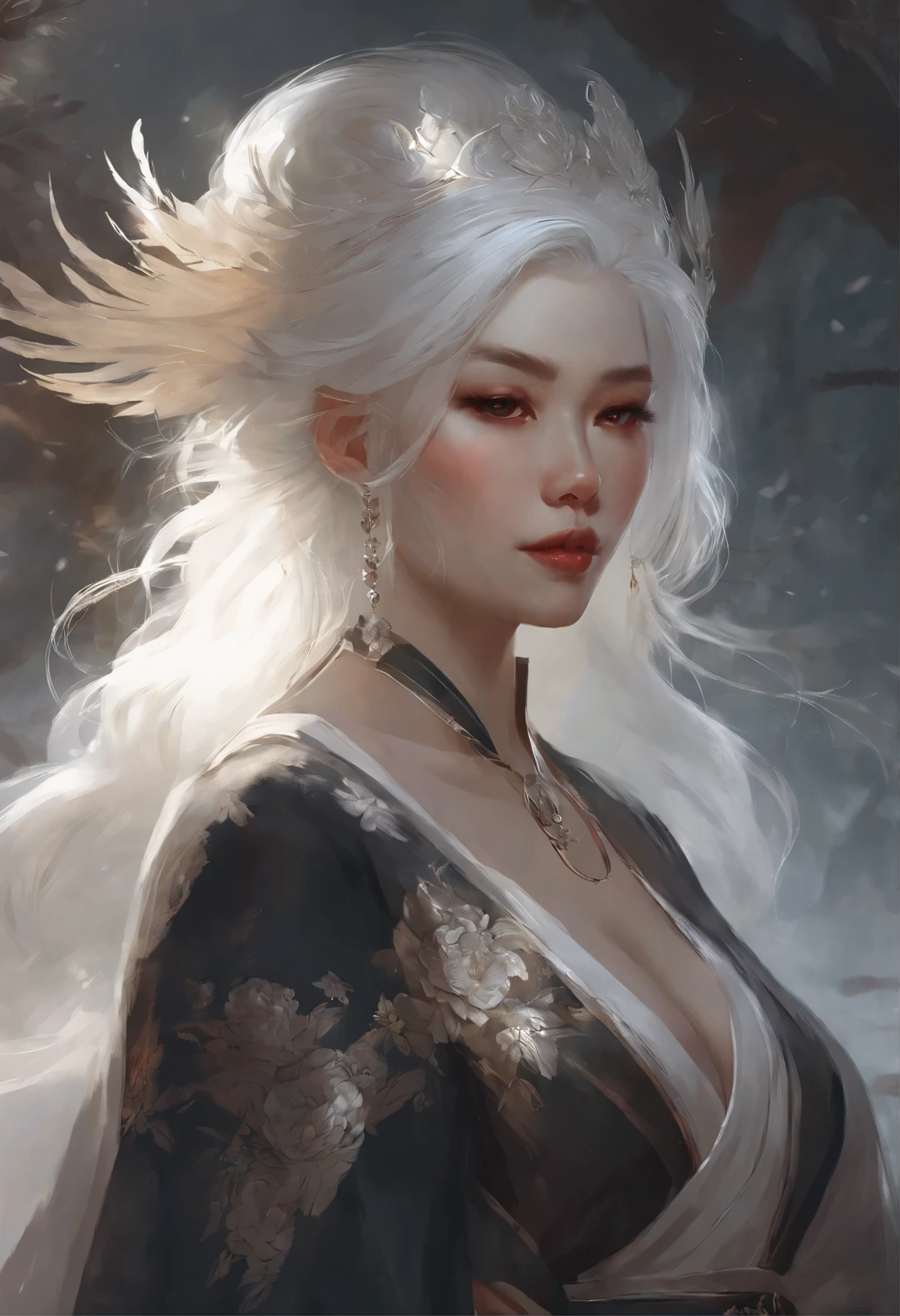 Close-up of a white-haired woman wearing a white mask, Beautiful character painting, guweiz, Artwork in the style of Guweiz, White-haired deity, author:Yang Jie, Epic and beautiful character art, Stunning character art, author:Fan Qi, by Wuzhun Shifan, guweiz on pixiv artstation