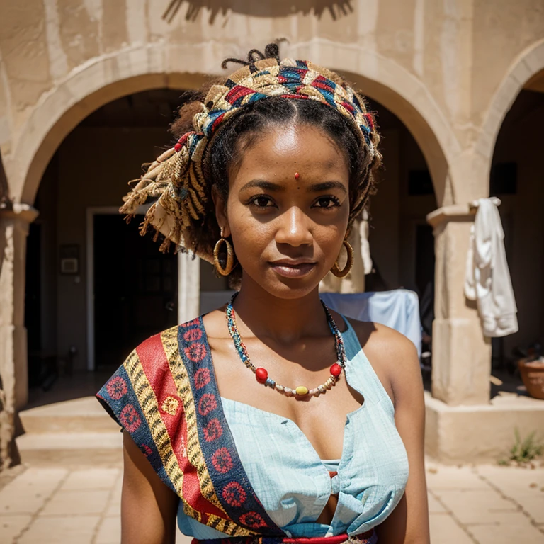 Beautiful woman, 35 years, namibian, mixed race, cultural costumes