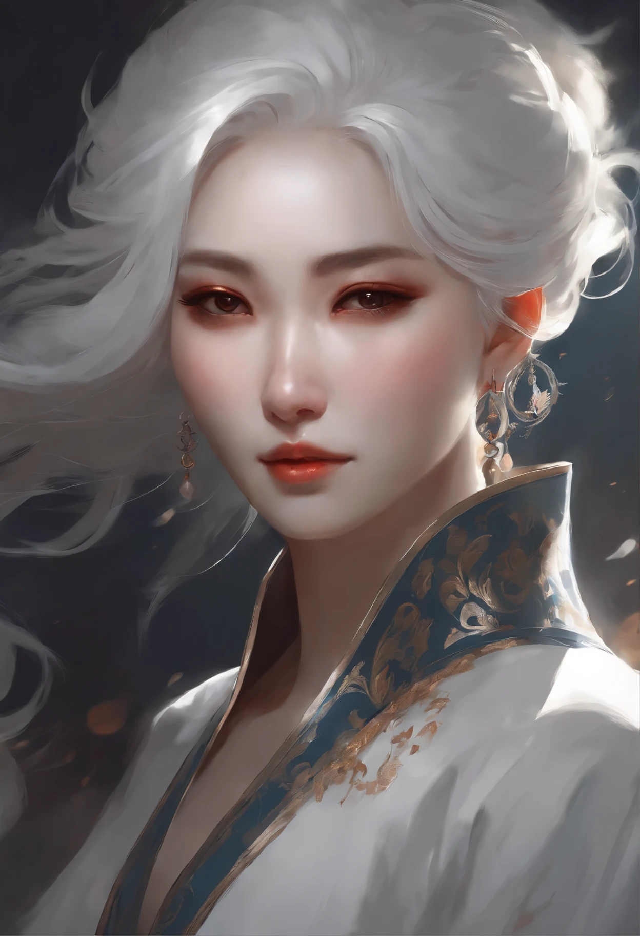 Close-up of a white-haired woman wearing a white mask, Beautiful character painting, guweiz, Artwork in the style of Guweiz, White-haired deity, author：Yang Jie, Epic and beautiful character art, Stunning character art, author：Fan Qi, by Wuzhun Shifan, guweiz on pixiv artstation