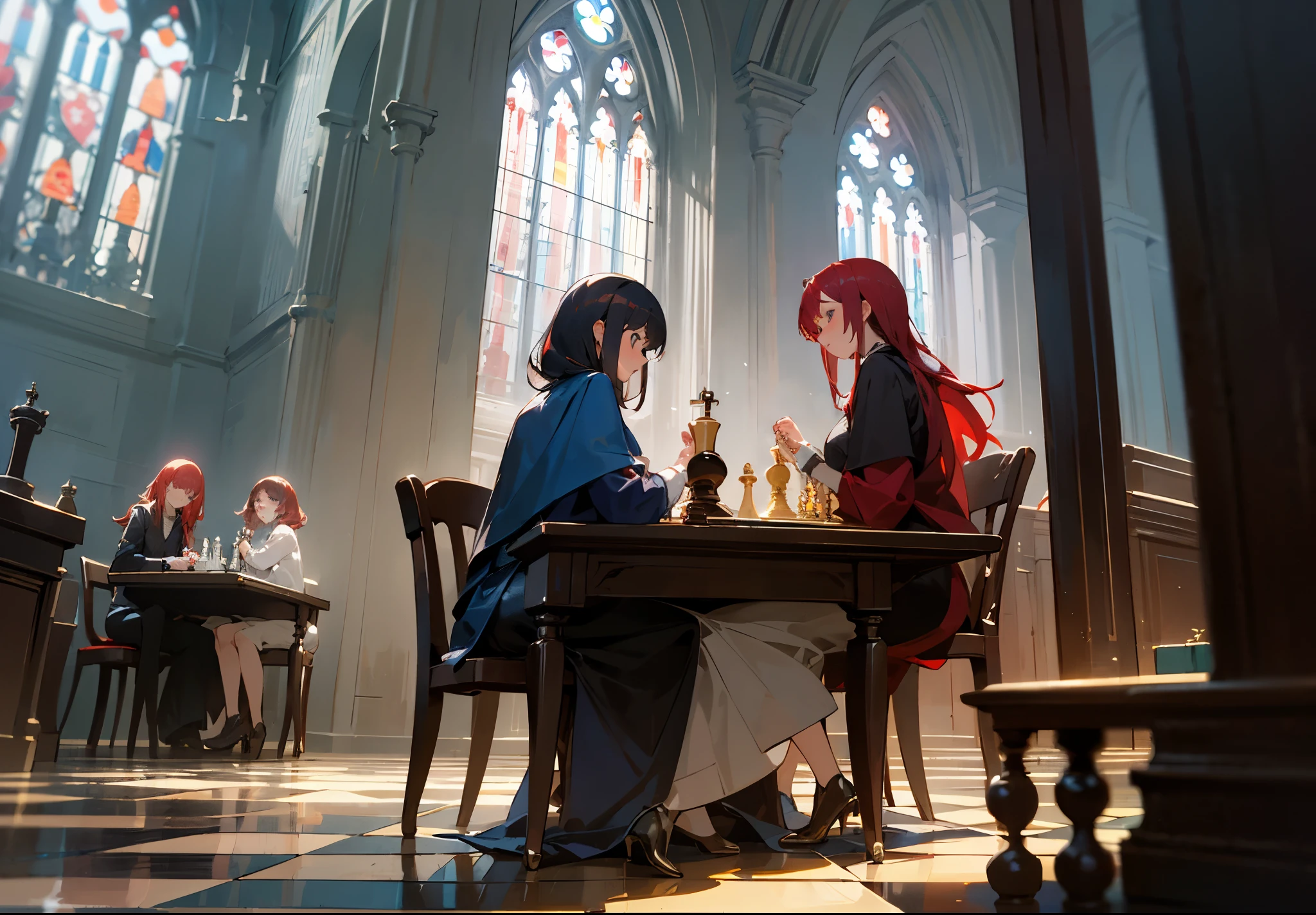 Christ Church at Night　Four red-haired women playing chess
