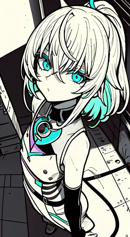 Noite, Fundo colorido da cidade cyberpunk, de rua, sirin,honkai impact, olhos azuis, olhos brilhantes, Meias pretas, retroiluminado, brilhar, Surveying the audience, Low angle lens, olhando para cima lente, perfect composition, delicadeza perfeita de luz e sombra, 8k