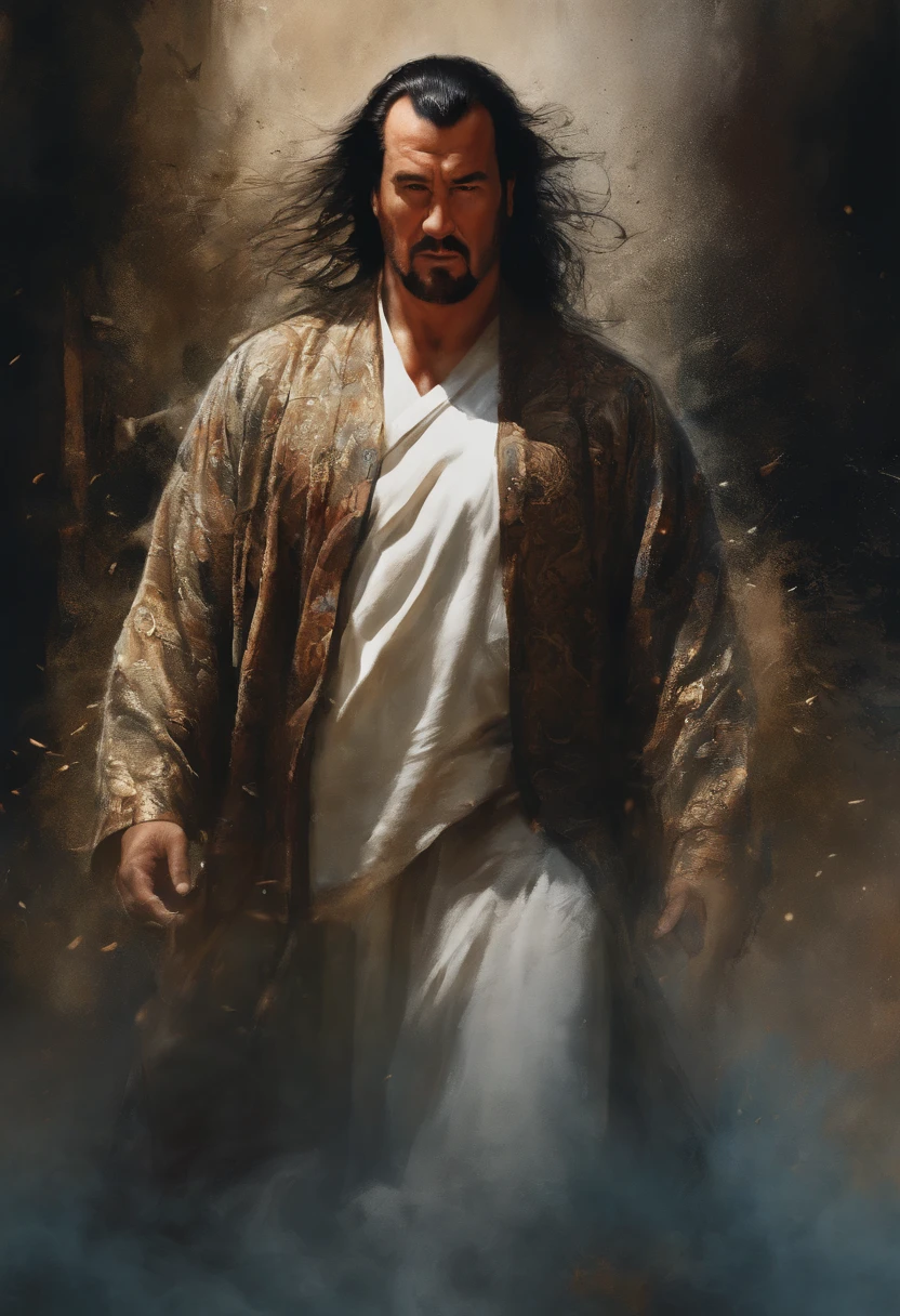 Perfect centering, Steven seagal, standing position, beleza abstrata, centrado, looking at the camera, facing the camera, approaching perfection, dynamic, altamente detalhado, suave, sharp focus, 8K, high definition resolution, illustration, arte de Carne Griffiths e Wadim Kashin, fundo branco