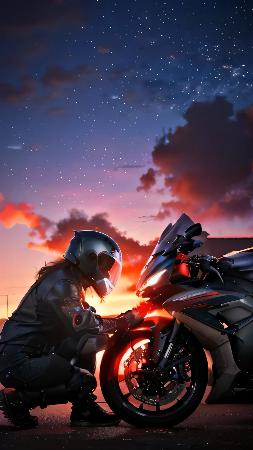 motorcycle rider kneeling down to fix tire with red light, riding a motorcycle, riding a futuristic motorcycle, sitting on cyberpunk motorbike, profile picture 1024px, motorbiker, motorcycles, wallpaper mobile, ride on time, mobile wallpaper, sitting on a motorcycle, glowing eyes in helmet, badass composition, avatar image, speed racer, wallpaper - 1 0 2 4