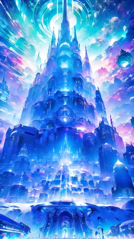 A beautiful futuristic city,(( in a snow landscape)), ice storm, futuristic fortress, luminous glyphs, 4k , uhd, insane details