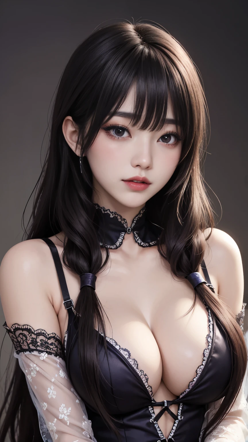 background(Black Night Sky,Big Moon),Woman close up,Wearing a white shirt、Purple Hair,Very long hair,very thick braids,Purple eyes,big , realistic girl rendering, 8k artistic german bokeh, Enchanting girl, Realistic girl, Gurwitz, Gurwitz-style artwork, Girl Roleplay, Realistic 3D style, cgstation Popular Topics,, 8K Portrait Rendering,(Faithfulness,Faithfulness:1.4),Wear pink pajamas,巨big ,Sparkling eyes,Purple eyes、Two Girls、highest quality、Super detailed、4K、Japanese、Captivating beauty、Attractive adult woman、Beautiful woman、Cool girl、evil female、Brainwashed、brainwashing、Fallen into evil、Grin、Evil expression、Evil smile、evil、Brown Hair、Wavy Hair、Swept-apart bangs、Heavy makeup、Heavy makeup、Sharp Eye、Hollow Eyes,Half-closed eyes、Hollow Eyes、Purple Eyeshadow、Black lipstick、Black lip gloss、Long black cheongsam、Wide sleeves、night、Spooky Fortresakeup brush、compensate、Are standing、