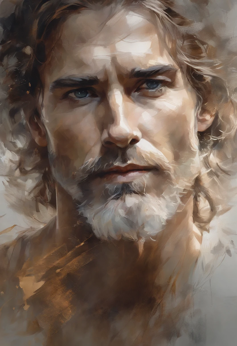 Perfect centering, Jesus Cristo, standing position, beleza abstrata, centrado, looking at the camera, facing the camera, approaching perfection, dynamic, altamente detalhado, suave, sharp focus, 8K, high definition resolution, illustration, arte de Carne Griffiths e Wadim Kashin, fundo branco