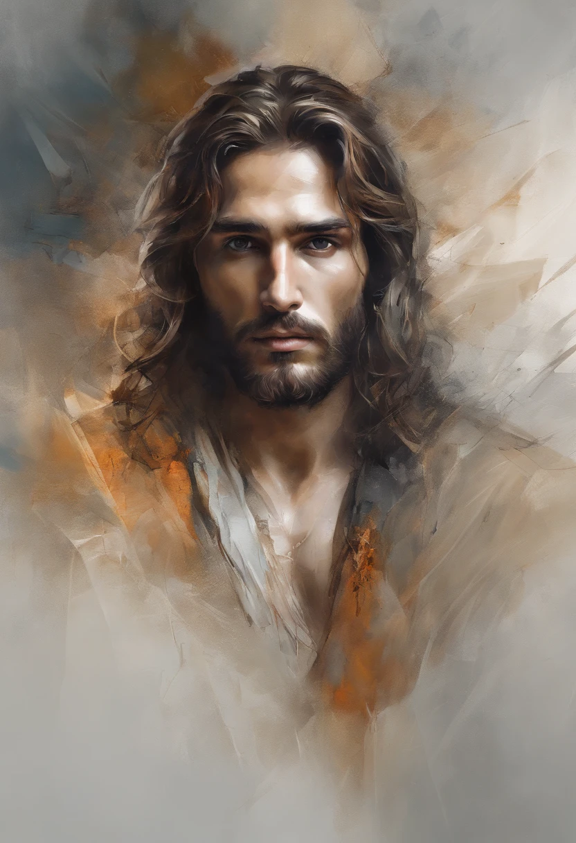 Perfect centering, Jesus Cristo, standing position, beleza abstrata, centrado, looking at the camera, facing the camera, approaching perfection, dynamic, altamente detalhado, suave, sharp focus, 8K, high definition resolution, illustration, arte de Carne Griffiths e Wadim Kashin, fundo branco