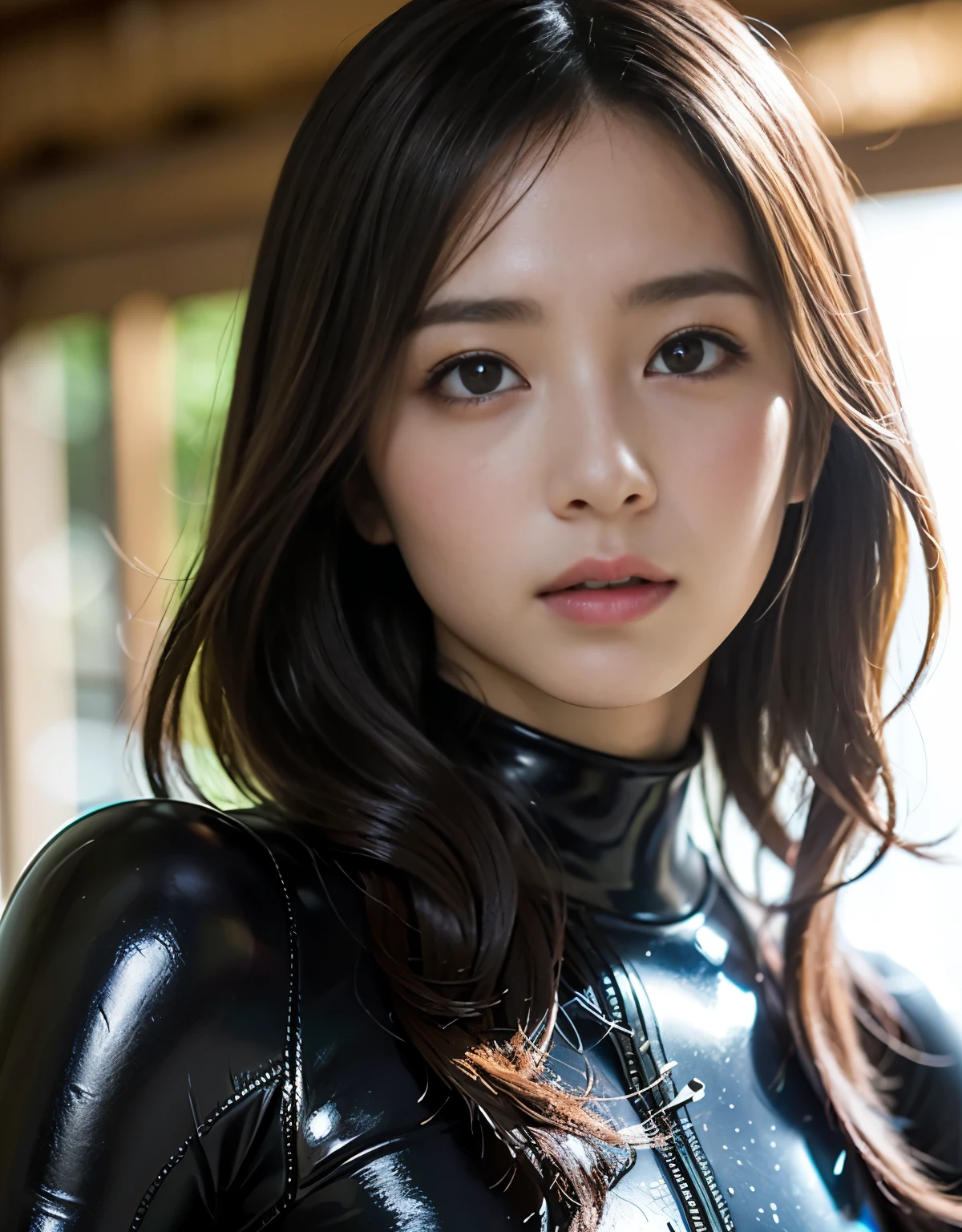 (1 girl)、highest quality、masterpiece、超A high resolution、(Photorealistic:1.4)、RAW Photos、1 girl、wearing a helmet、Wearing a mask that covers the face、(Wearing a super shiny wetsuit)、Female scuba diver、Long sleeve、Diving Gloves、Portraiture、Shadow、Octane Rendering、8k、Ultra Sharp、Metal、Intricate decorative details、Onboard Details、Very intricate detail、Realistic Light、(Mysterious look)、Shining Eyes、To the camera、Small LED