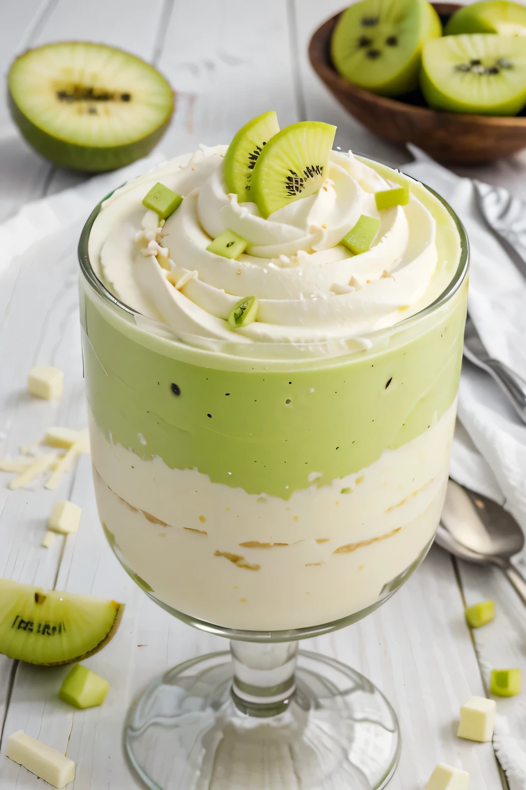 Lime and kiwi mousse with white chocolate