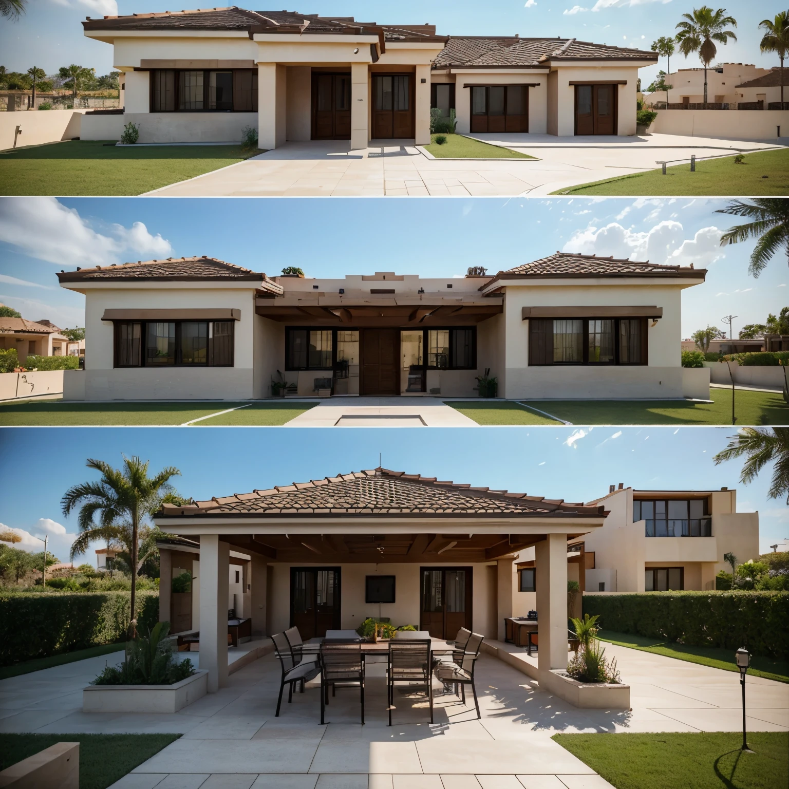 3d architectural plan, with 1 double room, 2 habitaciones para los hijos, 2 habitaciones para visitas, living, large dining room plus 1 barbecue area for outdoor barbecues.