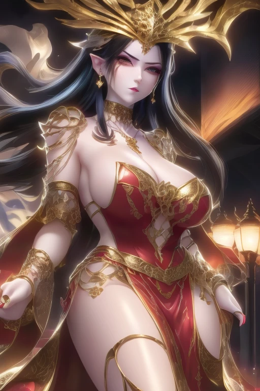 Ultra-realistic 8k CG, Flawless, Clean, masterpiece, Professional artwork, Famous Artworks, movie lighting, Bloom, Perfect face, Pretty Face, fantasy, dreamlike, Unreal Engine 5, Science fiction,   Lace, Lace trim, Lace-trimmed legwear, Luxury, Jewelry, diamond, Kaneko, pearl, gem, 蓝gem, 红gem, emerald, Intricate details, Exquisite pattern, charming, Tempting, Tempting, , enchanting, Hair accessories, neckLace, earrings, bracelet, armband,Halo,autumn.
((,1 Girl, View,best quality,))  ,((((,1 Girl,  Solitary, Huge breasts:1.5, Armor suit, Half Body,  looking at the audience, permanent))))