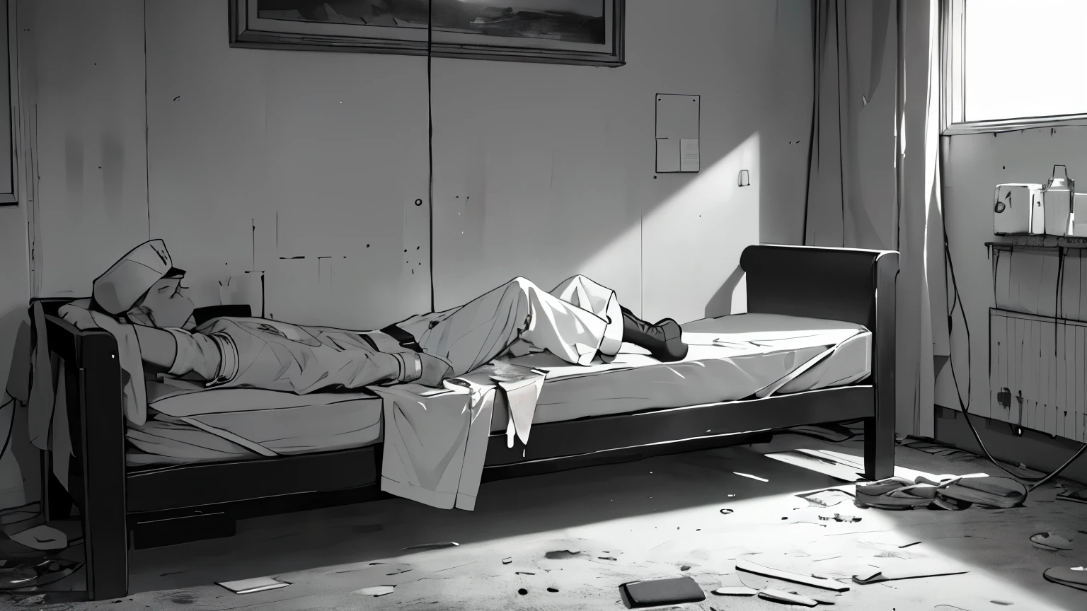 1941 year, war, medical center on the battlefield. there are wounded people on couches and nurses around, horizontal orientation, black and white picture with the quality of Soviet films.