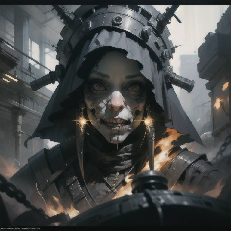 Scary cloaked female ghost with lifeless eyes, white pale skin, black background, close-up, horror, dark and haunting, hyperrealism, ultra-detailed, 8k, sharp focus, emitting diodes, smoke, artillery, sparks, racks, system unit, motherboard, by pascal blanche rutkowski repin artstation hyperrealism painting concept art of detailed character design matte painting, 4 k resolution blade runner