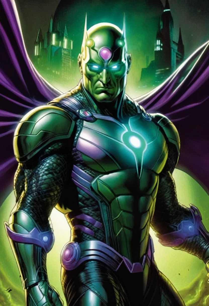 Horror-themed, hyperrealism, filmic
 Brainiac
 supervillain appearing in American comic books published by DC Comics
One of the most intelligent beings in the universe, Eerie, unsettling, dark, spooky, suspenseful, grim, highly detailed, strong, strongest, dark armoured 