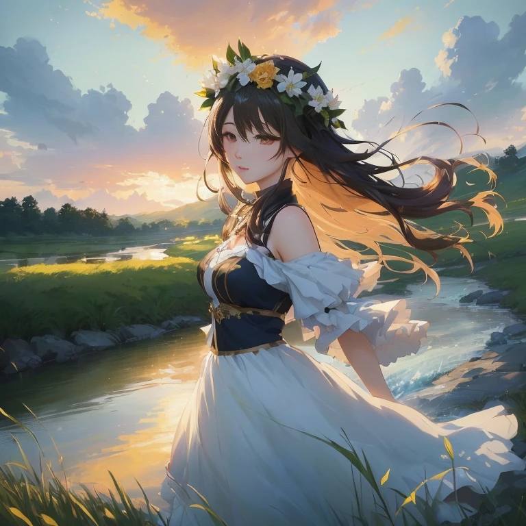 anime girl in white dress walking in grass near a river, beautiful maiden, anime style 4 k, anime art wallpaper 8 k, guweiz on pixiv artstation, 4k anime wallpaper, beautiful anime, anime art wallpaper 4 k, anime art wallpaper 4k, guweiz on artstation pixiv, rin, 4 k manga wallpaper