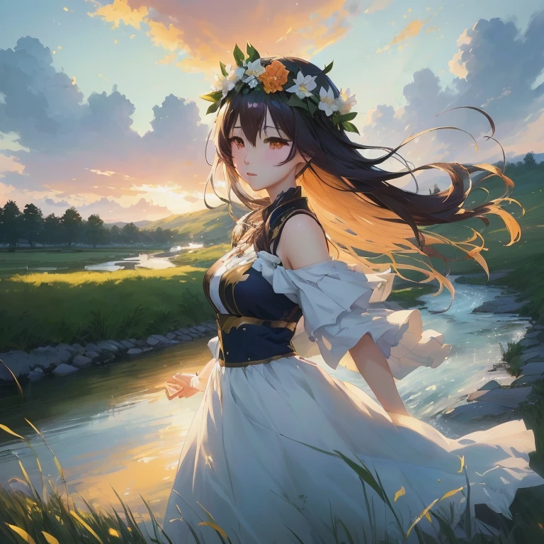 anime girl in white dress walking in grass near a river, beautiful maiden, anime style 4 k, anime art wallpaper 8 k, guweiz on pixiv artstation, 4k anime wallpaper, beautiful anime, anime art wallpaper 4 k, anime art wallpaper 4k, guweiz on artstation pixiv, rin, 4 k manga wallpaper