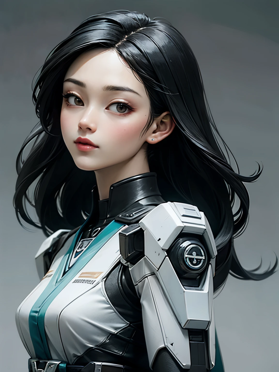 ((best quality)), ((masterpiece)), (detailed), perfect face. Black hair. Ulzzang. Asian girl. Black eyes. Mecha.