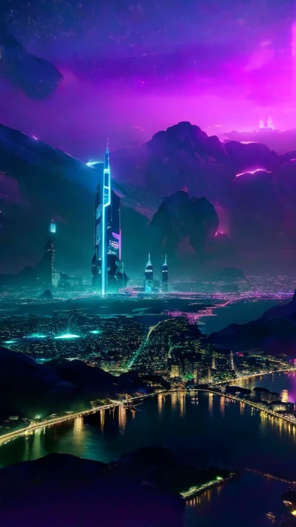 A beautiful futuristic city,(( in a night cyberpunk landscape)),futuristic fortress, luminous glyphs, 4k , uhd, insane details,