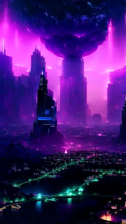 A beautiful futuristic city,(( in a night cyberpunk landscape)),futuristic fortress, luminous glyphs, 4k , uhd, insane details,