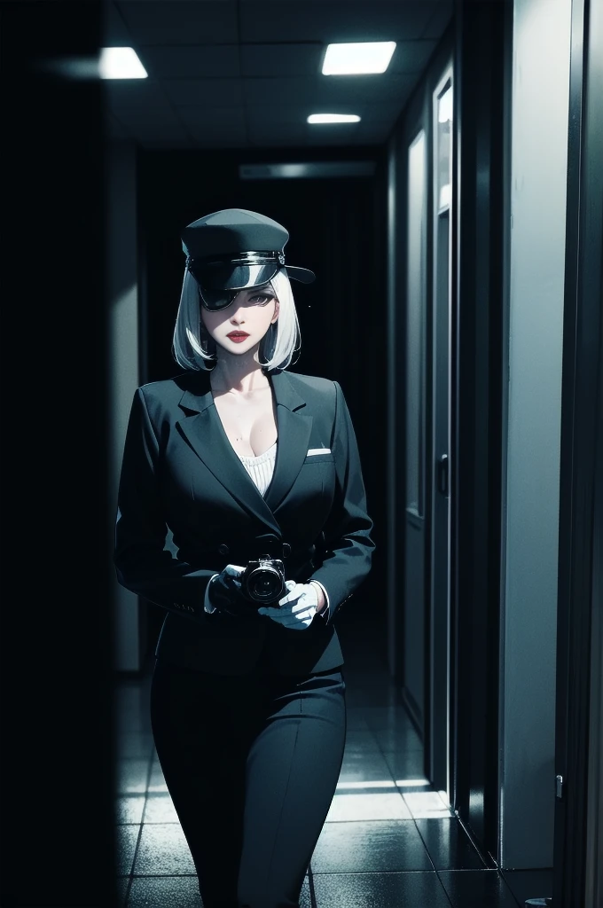 (best quality, 4k, highres, masterpiece:1.2), ultra-detailed, realistic:1.37, black and white, detailed silver hair, glamorous detective,

cartoon style, sexy milf, eye patch on the left eye, long trench coat, holding a revolver, 1950s atmosphere, retro vibes, spy movie, mysterious atmosphere, film noir aesthetics, intense shadows, dynamic composition, dramatic expression, gripping plot,

femme fatale, charismatic personality, confident gaze, red lipstick, seductive pose, captivating eyes, cinematic lighting, strong contrast, impeccable fashion sense, stylish fedora hat, elegant gloves, vintage car, urban city backdrop, raining night, wet pavement,

cinematic angles, suspenseful narrative, mysterious silhouette, black and white photographs, smoky atmosphere, dimly lit office, hidden secrets, intriguing plot twists, old film reel, vintage camera, private investigator, criminal mastermind, ancient mansion, secret passageways, hidden clues, dangerous encounters,

emotional tension, dramatic dialogue, engaging storyline, gripping climax, unexpected revelations, thrilling chase scenes, shadowy figures, femme fatale's motives, double-crossing characters, 1950s fashion, retro hairstyles, classic film references, suspenseful background music.