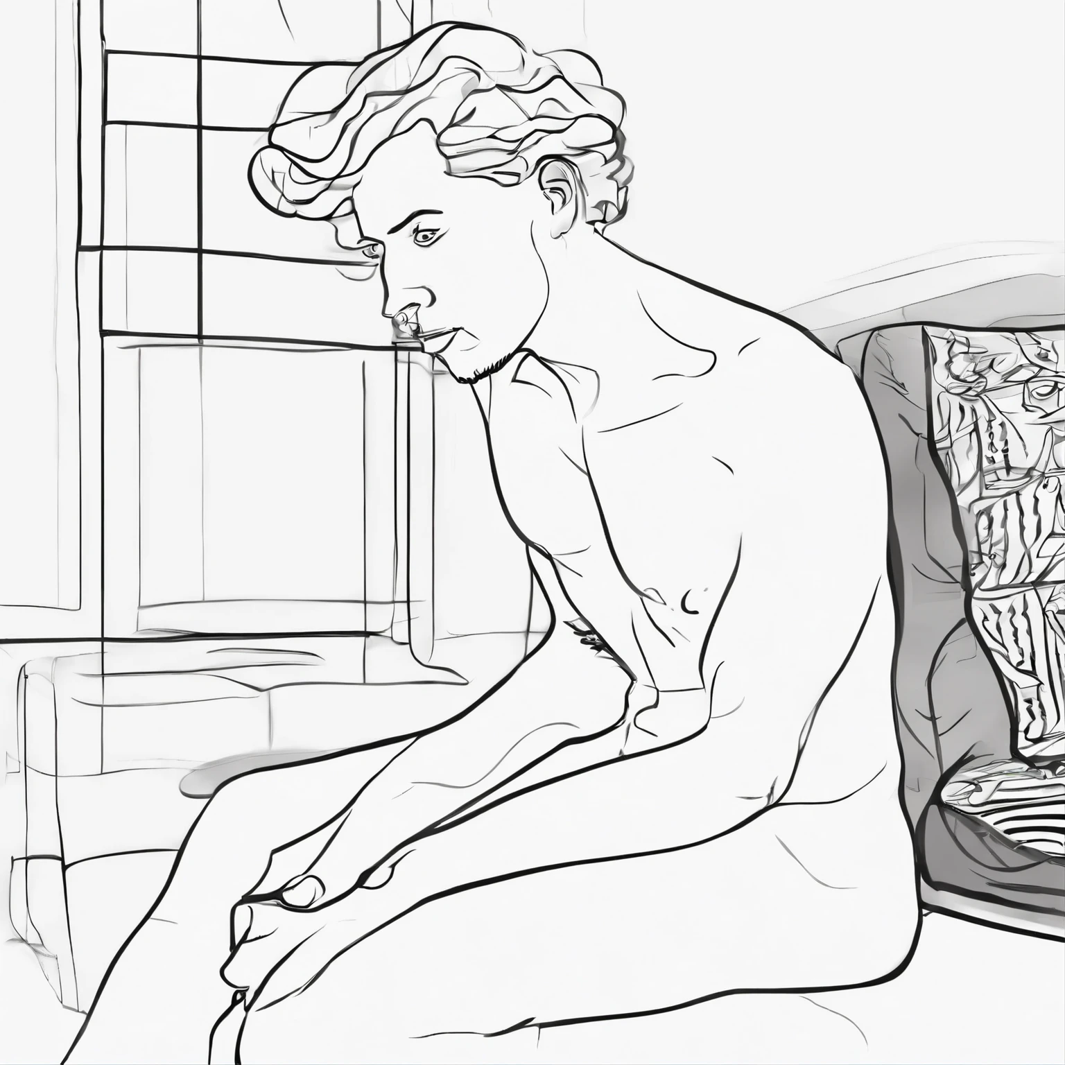 a poor person looking with surprise at his soft penis - frontal nude